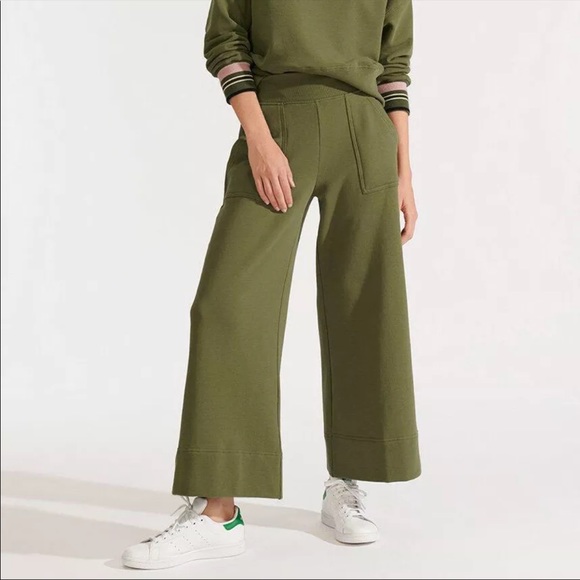 Veronica Beard x Sold Out Green Melanie Wide Leg Sweatpants Ankle Cropped Sz XS - Picture 1 of 12